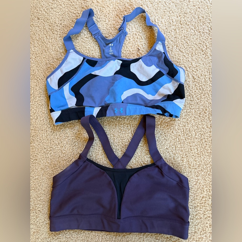 2 Under Armour Camo Sports Bras Blue Camo and Purple